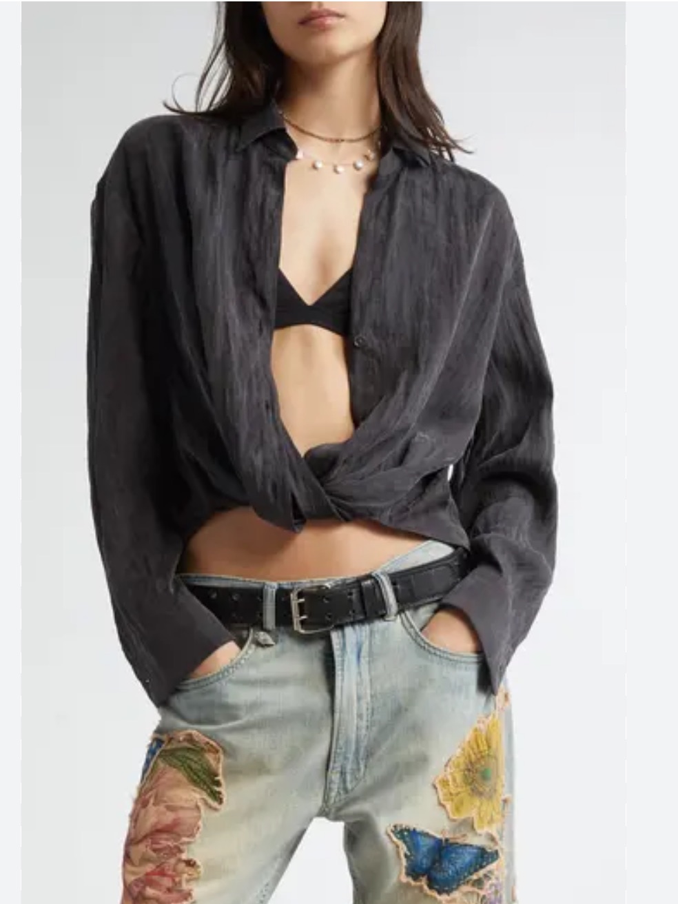 R13 Women 'Twisted Front' Shirt In Black. Size M